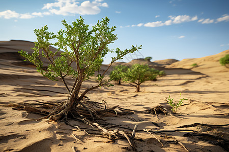沙漠中的绿化工程背景图片