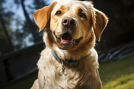 草坪上活泼玩耍的金毛犬图片