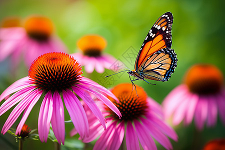 夏季花朵上鲜艳的蝴蝶图片