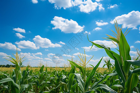 夏季郁郁葱葱的玉米田野背景图片