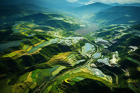 乡村农业种植的梯田景观图片