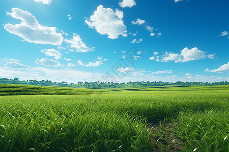 乡村田野上的蓝天白云景观图片