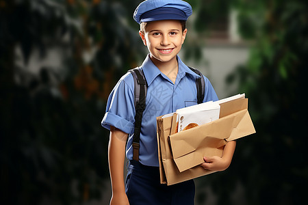 开朗的小男孩邮递员图片