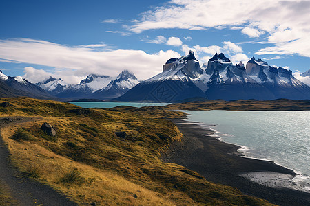 徒步旅行的安第斯山脉景观背景