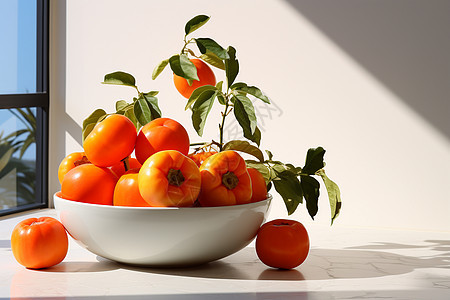 新鲜采摘的柿子水果图片