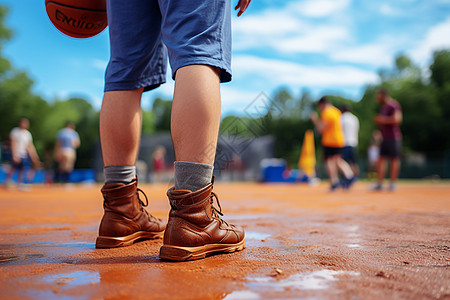 篮球少年夏季篮球场上的运动少年背景