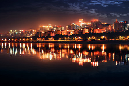 夜晚灯火通明的城市建筑景观图片