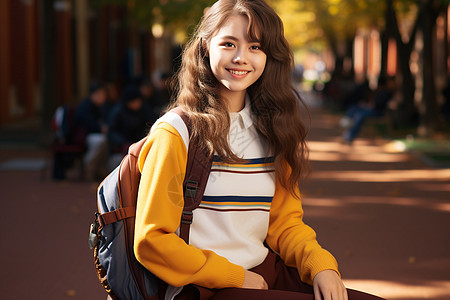 秋季校园中阳光开朗的学生图片