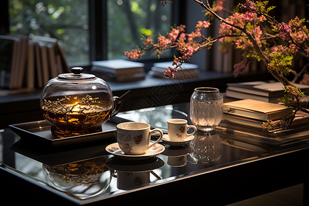 中式插花现代典雅的中式茶具背景