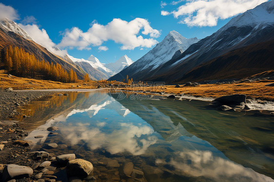 秋天的山谷河流图片