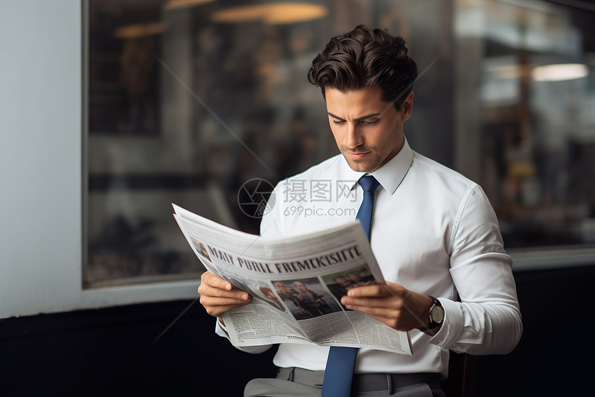 阅读报纸的商务人士图片