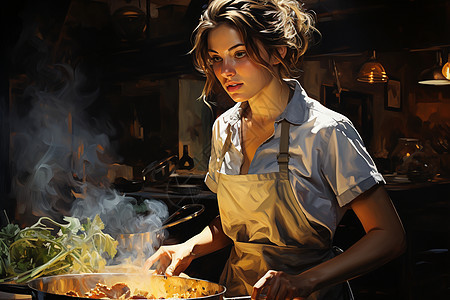 烹饪美食的厨师插图图片