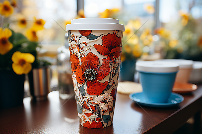 花卉图案陶瓷杯图片