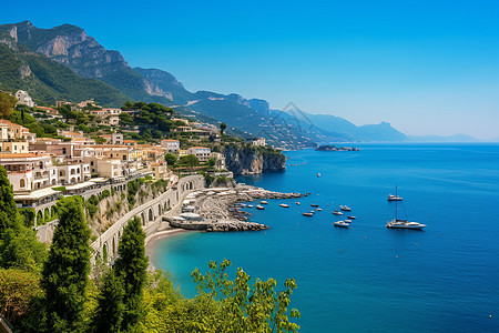 美丽小镇夏季海边美丽的城市景观背景