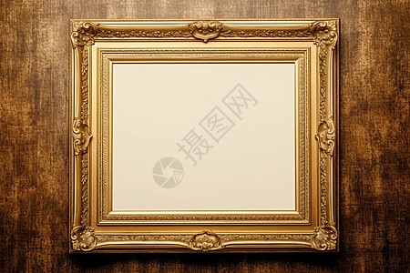 墙壁上古典的金色相框背景图片