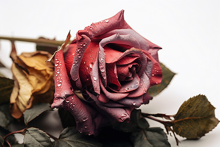 沾满雨滴的枯萎玫瑰花图片