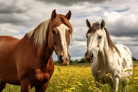野外的两匹马儿背景图片