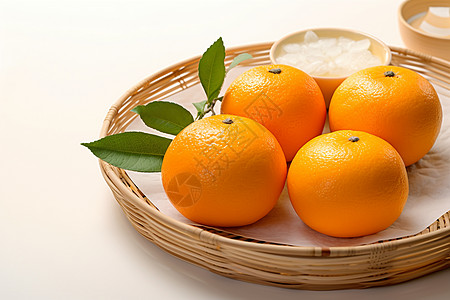 竹篮中新鲜香甜的橙子图片