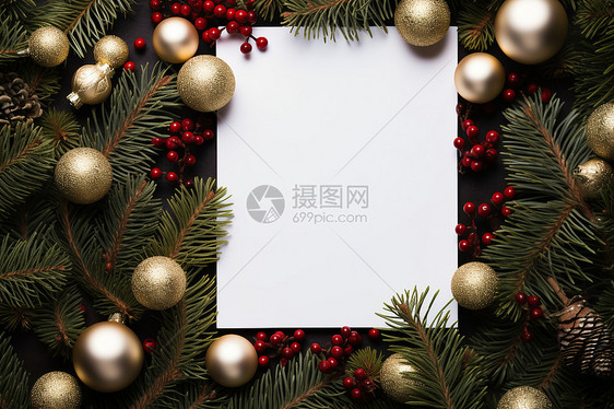圣诞节装饰树上的空白卡片图片