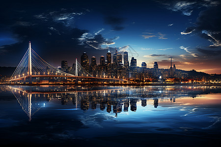 灯火通明的城市建筑景观背景图片