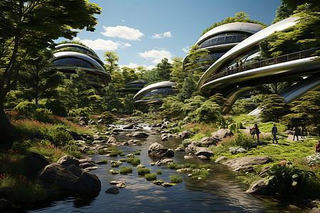 生态友好的未来派城市景观背景图片