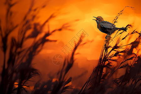 落日余晖中的小鸟背景图片
