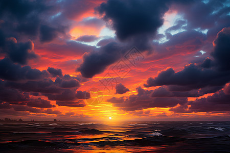 夕阳下壮观的大海景观图片