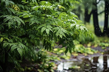 雨中的树叶图片