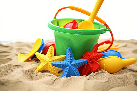 夏日沙滩的儿童玩具背景图片