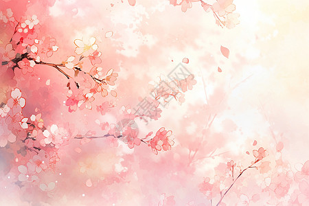 绽放的樱花水彩背景背景图片