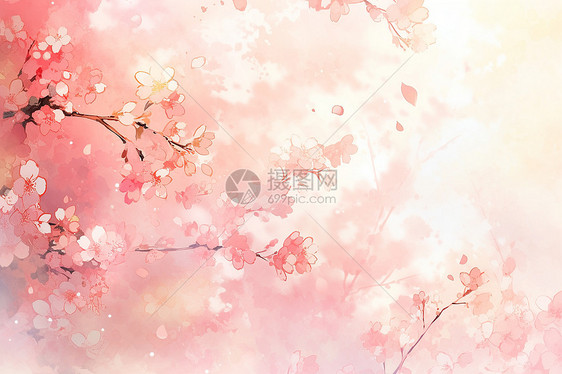 绽放的樱花水彩背景图片
