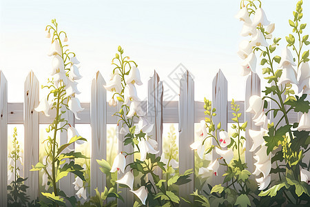 白色栅栏旁生长的杜鹃花背景图片