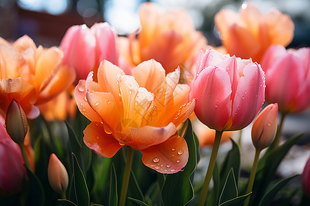 春日花园色彩斑斓的郁金香图片