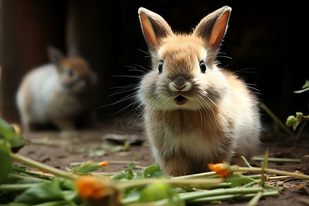 胡萝卜小屋田园中的兔子背景