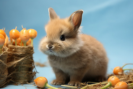 可爱的小兔子和植物图片