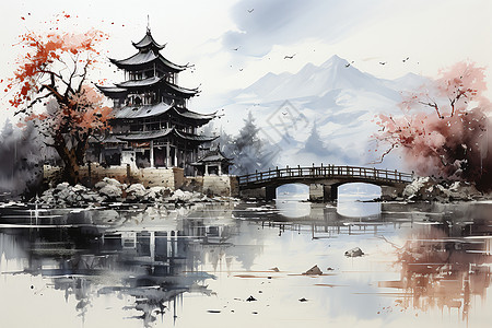 中式古风的园林建筑插图图片