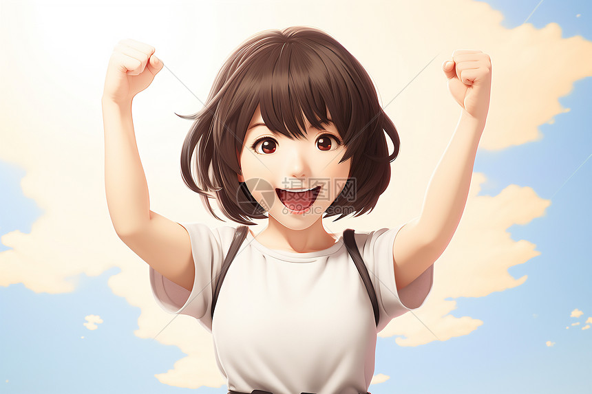 勇敢的女孩在阳光下欢呼插画图片下载-正版图片600726756-摄图网