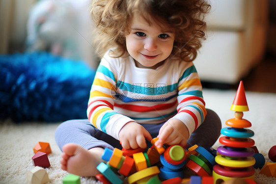 彩虹玩具上的快乐女孩图片