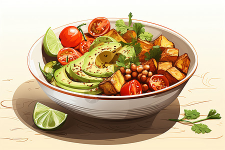 卡通风格的炭烤蔬菜背景图片