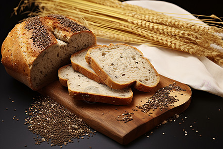 新鲜烘焙的小麦面包背景图片