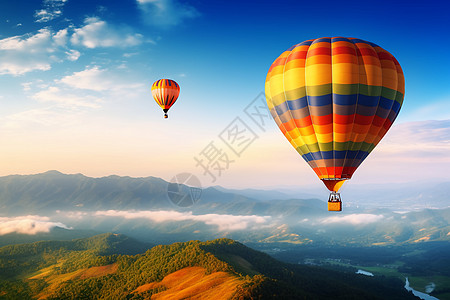热气球背景山谷中自由飞翔的热气球背景