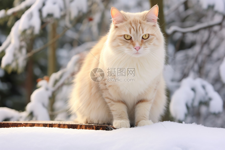 户外雪地上的宠物猫咪图片