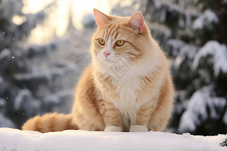 冬季户外雪地上的宠物猫咪图片