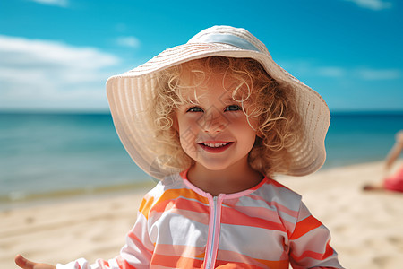 沙滩上可爱开朗的小女孩图片