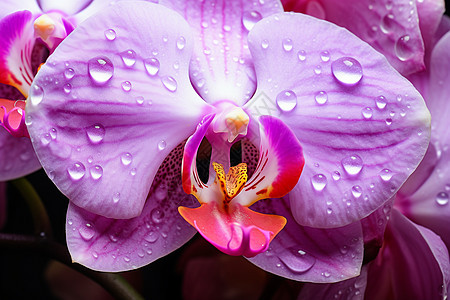 水滴点缀的蝴蝶兰花朵图片