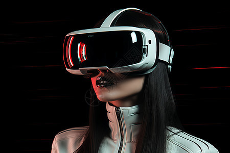 带着VR虚拟现实眼镜的女子图片