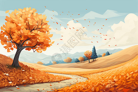 秋季落满落叶的乡间小路图片