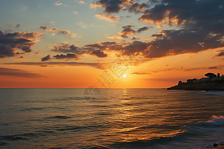 夏季海洋上日出的美丽景观图片