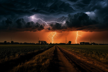 麦田上的暴风雨闪电图片