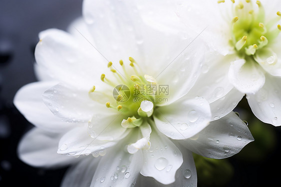 水珠洒落在白色花朵上图片
